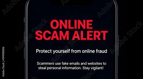 Online Scam Alert Notification on Smartphone Screen - Cybersecurity Awareness Graphic