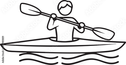 A stick figure illustration of a person kayaking on water with a paddle