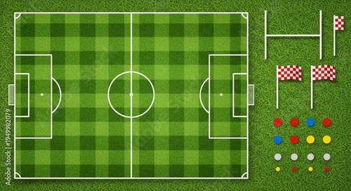 Overhead View of a Soccer Field with Accessories.