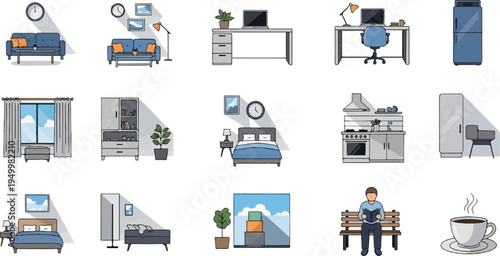 Collection of interior design elements and lifestyle scenes