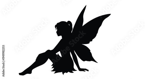 A delicate fairy with large wings presented as a silhouette