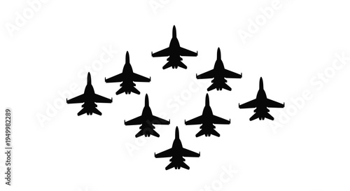 Formation of fighter jets in a dynamic aerial display silhouette