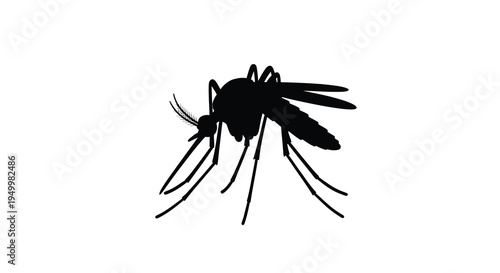 A detailed black silhouette of a mosquito in a resting pose