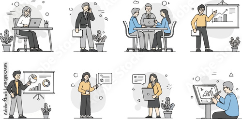 Business professionals in various office and meeting scenarios (4)
