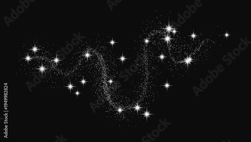 Silver glittering confetti wave and stardust