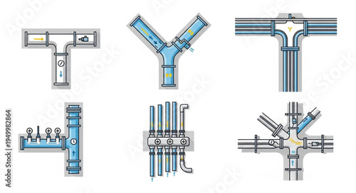 Assortment of Plumbing Tee Fittings and Connections.