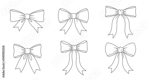 Set of six elegant ribbons tied.