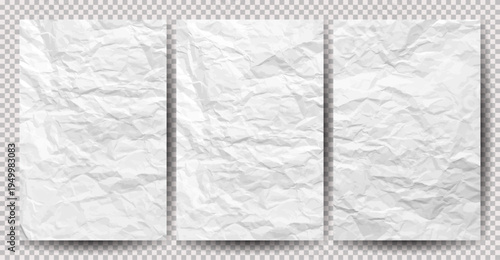 Set of white clean crumpled papers