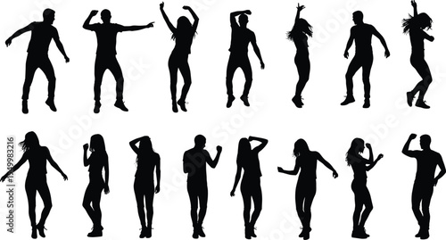 Dance silhouette collection, joyful movement poses, energetic art figures, human shapes illustration, artistic expression vector, performance artwork set