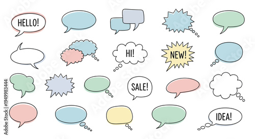 Colorful cartoon speech bubbles collection.