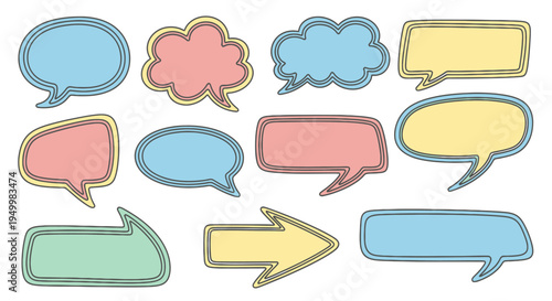 Colorful cartoon speech bubbles icons set.