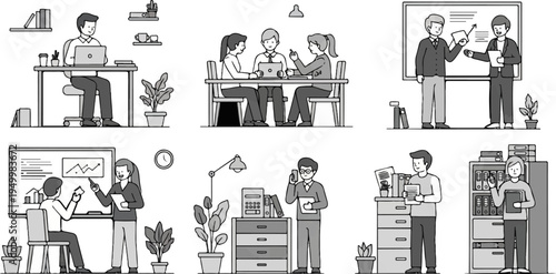 Businesspeople collaborating and working in office settings