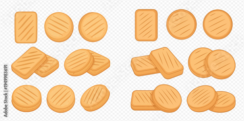 Collection of various delicious sweet cookies and biscuits on a transparent background, vector illustration.