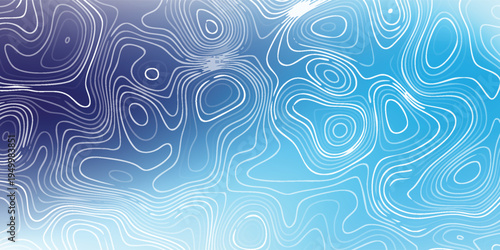 Abstract blue relief map design with flowing white elevation contours, modern vector pattern.