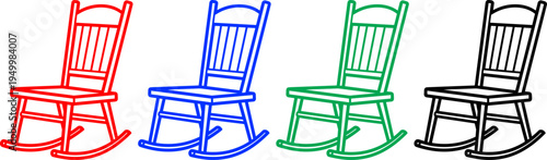 Rocking chair icon set in red blue green and black color isolated on white background