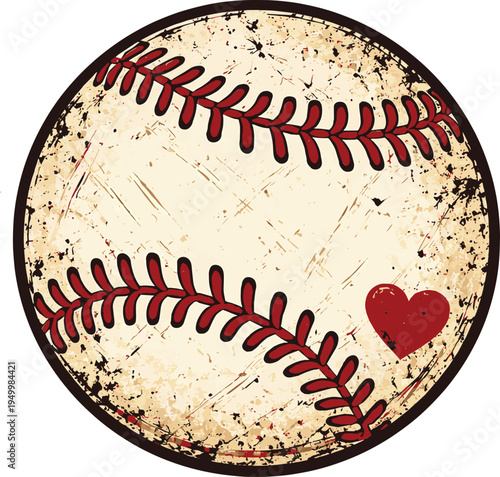 Vintage Baseball With Heart Retro Distressed Sports Ball