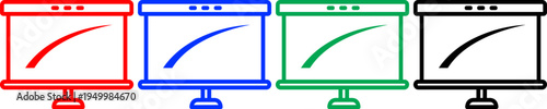 Set of presentation board icons in red blue green and black for business meetings and educational displays