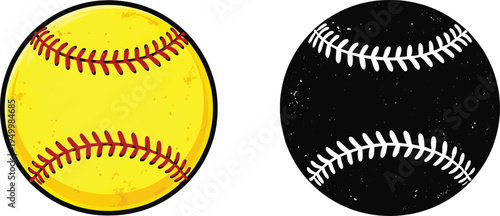 Softball And Baseball Ball Sports Icon Set Vector