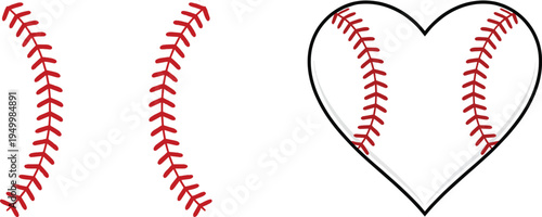 Baseball Heart Shape Stitch Vector Sports Illustration