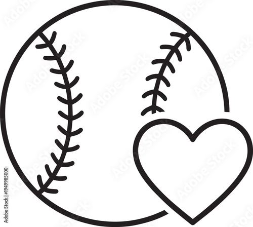 Baseball Heart Line Art Vector Icon