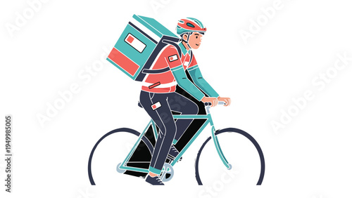 Delivery Courier on Bicycle: A determined delivery courier pedals swiftly on a bicycle, a large insulated box secured to their back, embodying efficiency and service.