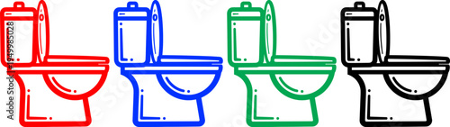 Toilet icon set in red blue green and black colors isolated on transparent background clean bathroom symbol