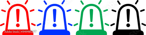 Alarm siren icons in red blue green and black indicating warning or alert signals