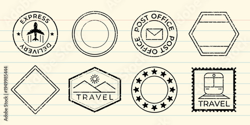 Vintage travel stamp collection vector