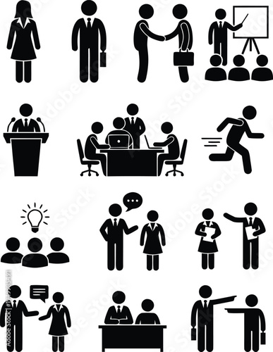 business people and office management icon set. human resources, teamwork. vector illustration