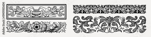 Ornate vintage floral borders design element vector set