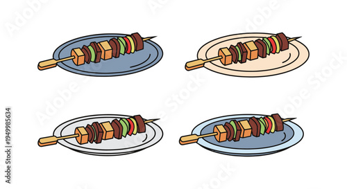 Skewer Plate Line art vector vivid abstract color illustration