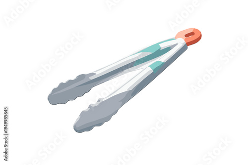 A 3D-style vector illustration of kitchen tongs featuring white