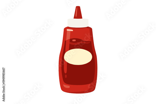 A vector illustration of a red plastic squeeze bottle with a white