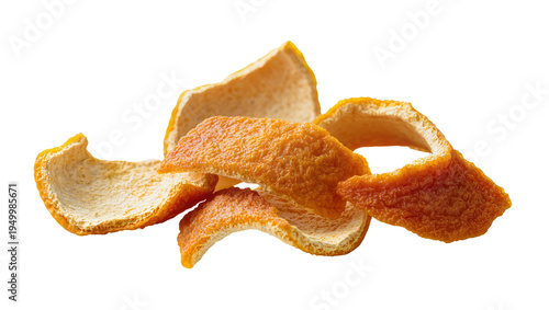 Tableau sur toile Isolated scattered dried orange peel pieces aromatic citrus zest ingredient clos
