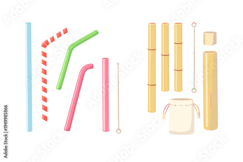A collection of reusable drinking straws including colorful silicone