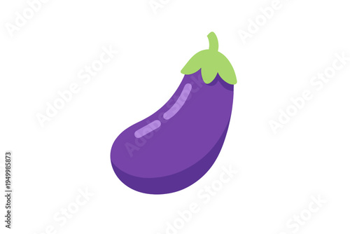 A flat vector illustration of a single purple eggplant with a green
