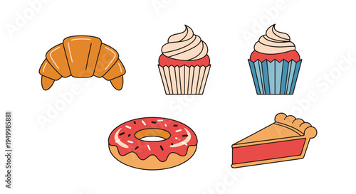 Pastries Line art vector set creative contemporary abstract color illustration