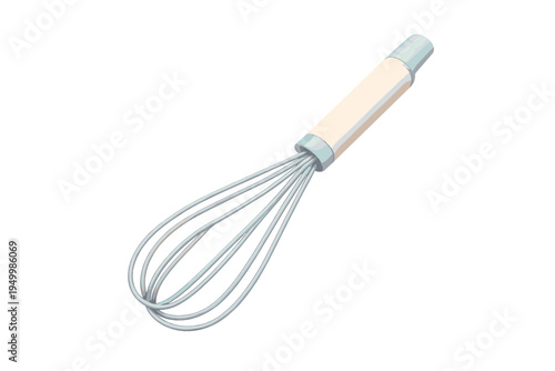 A 3D-style vector illustration of a kitchen whisk with a cream and