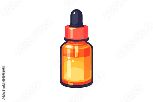 A vector illustration of an amber glass dropper bottle filled with