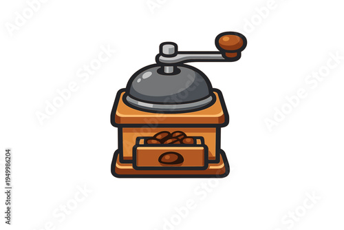 A vector illustration of a vintage manual coffee grinder with a