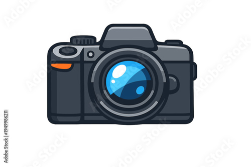 A stylized vector illustration of a modern digital SLR camera