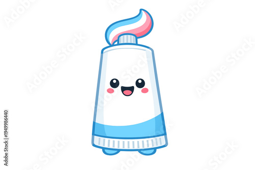A cute cartoon toothpaste tube character with a happy smiling face