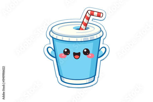 A charming vector illustration of a blue drink cup character with a