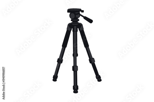 Vector illustration of a black professional camera tripod featuring