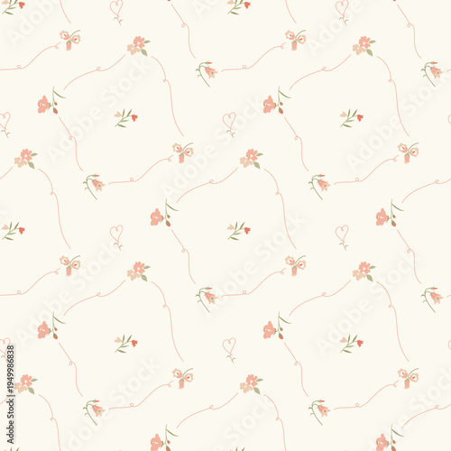 Seamless floral pattern, ditsy flower pattern, fabric print in vintage style on light background, botanical floral, small ditsy flower. Surface design for home textile, wallpaper pattern, fabric