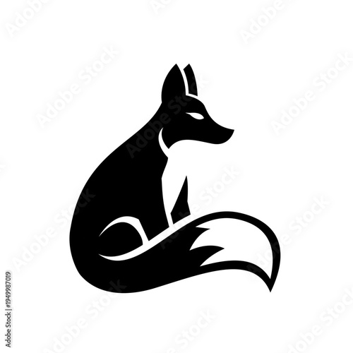 Minimalist Black Fox Silhouette Logo Design Sitting, Elegant Modern Wild Animal Vector Illustration