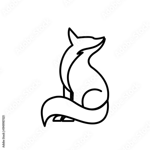 Minimalist Line Art Fox Logo Icon. Abstract Geometric Outline of a Sitting Fox Looking Up.