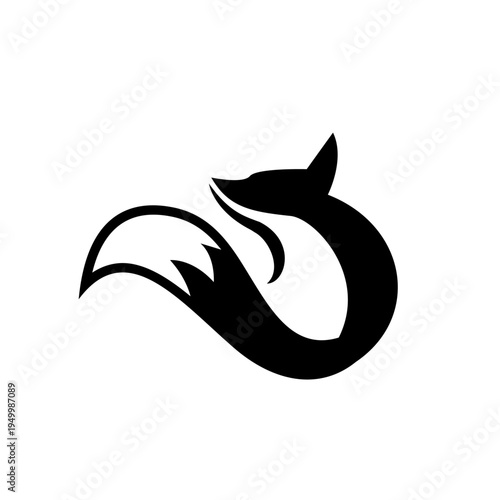 Black Stylized Fox Logo Design. Minimalist Abstract Animal Silhouette Graphic on White Background.