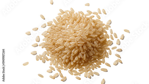 Принти на полотні Isolated pile of scattered brown rice grains, healthy nutritious uncooked whole grain food ingredient