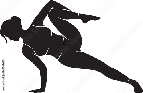 Black silhouette of a woman performing an advanced yoga pose against a clean white background Vector, illustration